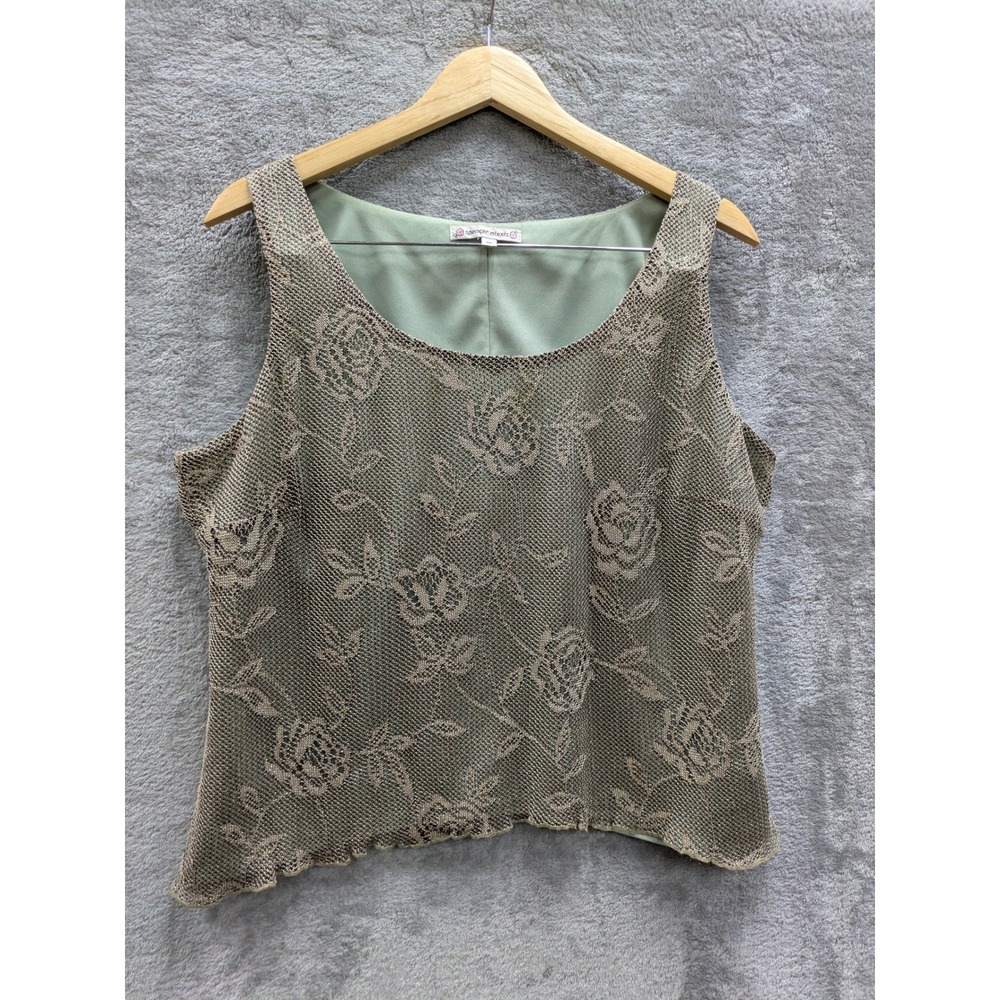 Whimsygoth Floral Lace Tank Top Womens XL Metallic Gold Sage Spencer Alexis